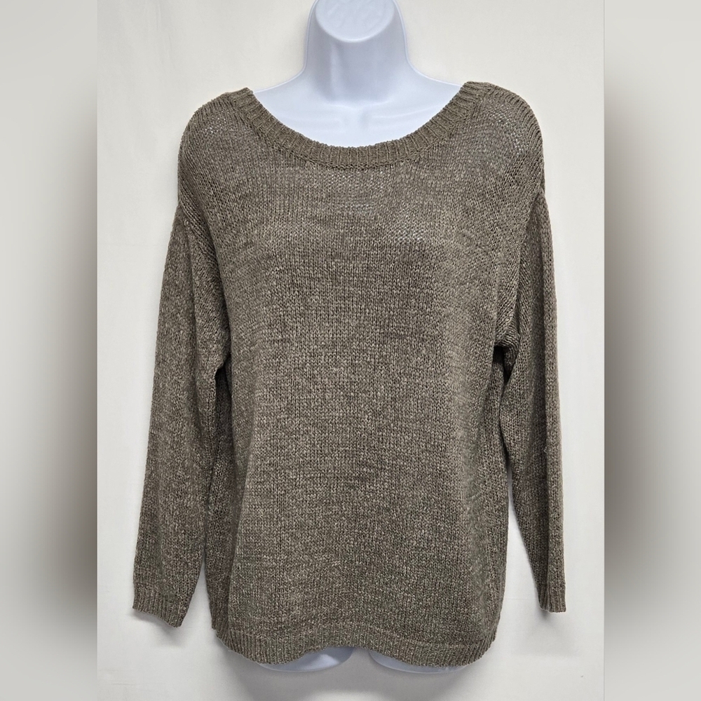 Tobi S Olive Green Sweater V Back Strapy Long Sleeve Acrylic Nylon